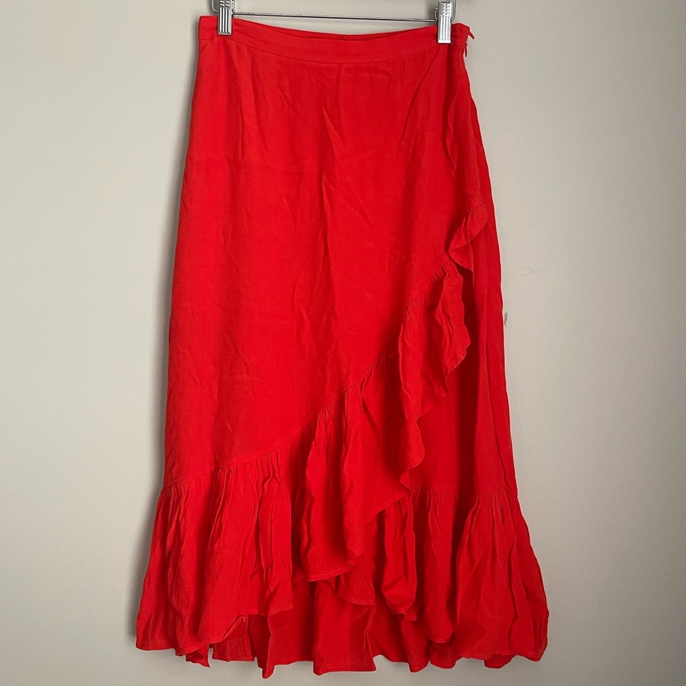 H&M Size 8 Red Ruffle High Low Skirt